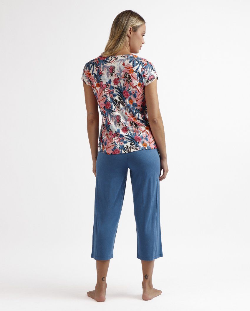 62029 PIJAMA MUJER MANGA CORTA Y PANTALON PALAZZO EN  VISCOSA ADMAS