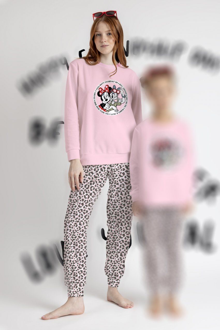 63673 Pijama para señora de tejido micropolar con estampado de leopardo de la minnie y daysi al por mayor de admas ç