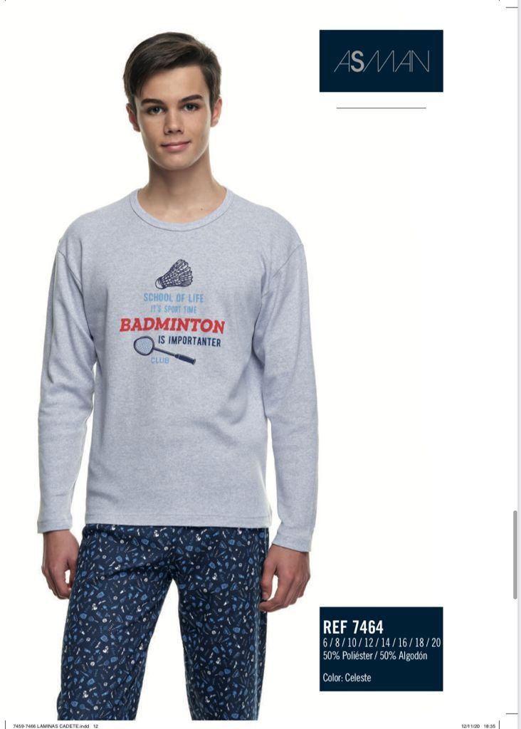 7464  PIJAMA NIÑO ASSMAN  ALGODON FELPA 6 A 20