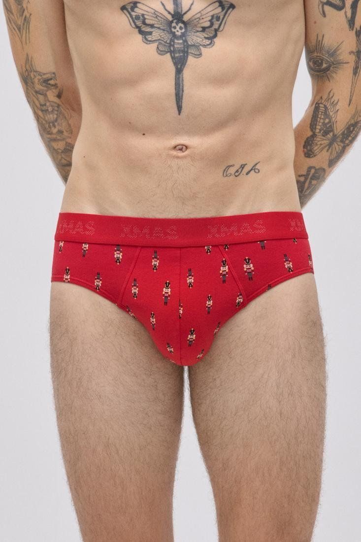 20432 Pack de un calzoncillo slip y un par de calcetines con estampado navideño de algodón natural