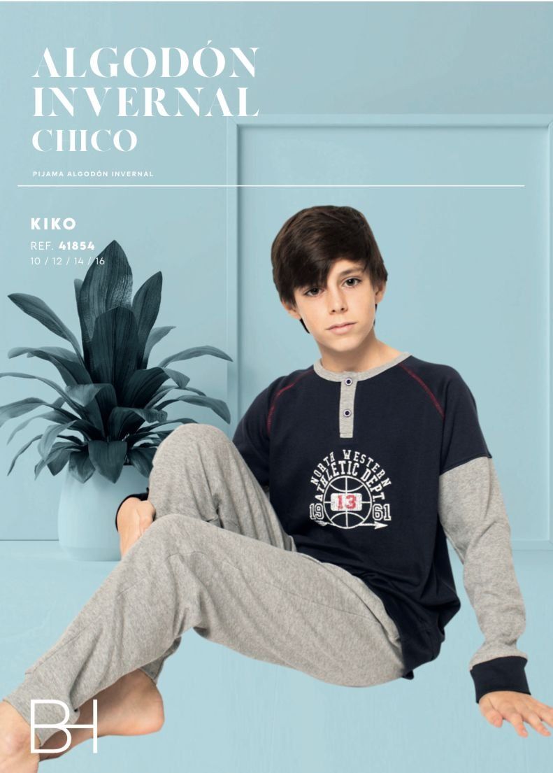 41854 PIJAMA NIÑO INTERLOCK KIKO 10 A 16 BLANCA  HERNANDEZ