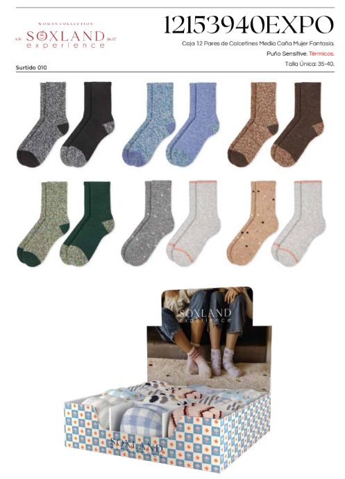 expositor calcetines Nordicos termicos de mujer con amplia gama de colores