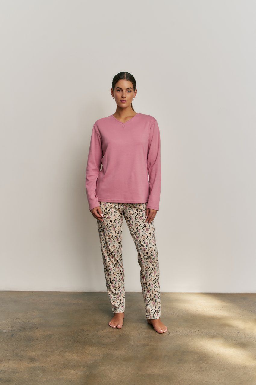 N 21863 CONJUNTO PIJAMA MUJER ALGODON + BATA (3 PIEZAS)
