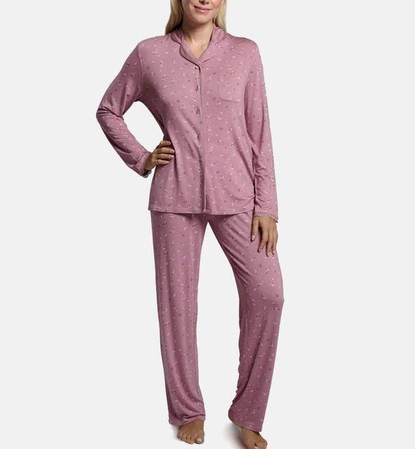 Pijama mujer camisero de viscosa rosa Ysabel Mora Ref. 26201 con estampado floral