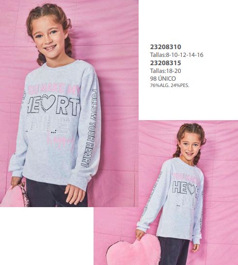 23208301 PIJAMA NIÑA 8 A 16 TERCIOPELO / 23208311 TOBOGAN