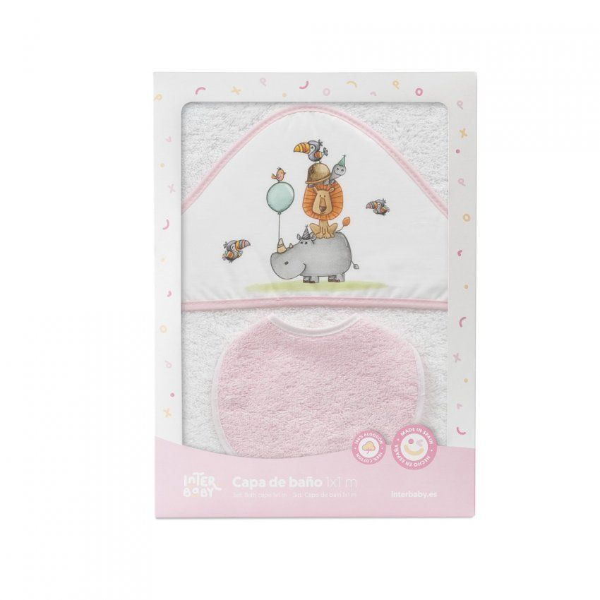 1253 CAPA BAÑO  O TOALLA BEBE ANIMALES 1X1 CON BABERO INTERBABY