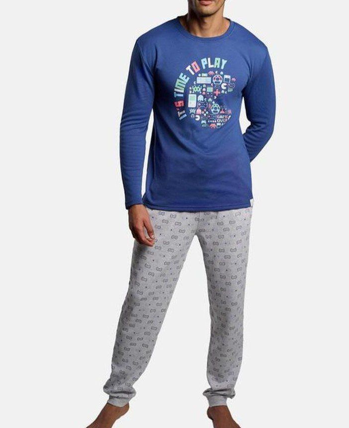Pijama hombre Ysabel Mora Ref. 26428 azul con pantalón gris estampado
