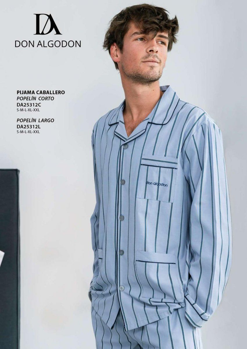 PIJAMA HOMBRE DE MANGA Y PANTALON LARGO DE POPELIN ABOTONADO DE LA MARCA DON ALGODON