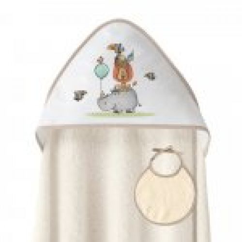 1253 CAPA BAÑO  O TOALLA BEBE ANIMALES 1X1 CON BABERO INTERBABY