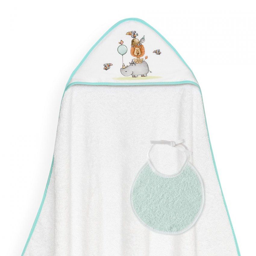 1253 CAPA BAÑO  O TOALLA BEBE ANIMALES 1X1 CON BABERO INTERBABY