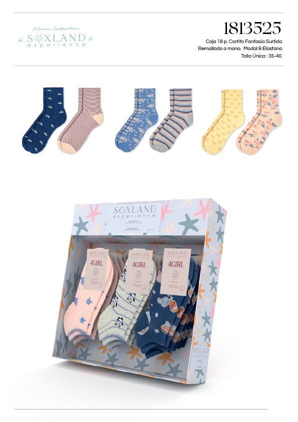 1813525 CALCENTIN MUJER SEMIALTO MODAL FANTASÍA (EXPOSITOR 18 CON PARES ) SOXLAND