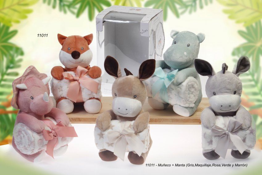 11011 MUÑECO ANIMALES MAS MANTA 80x110 GAMBERRITOS