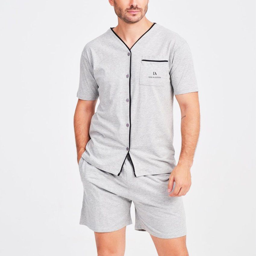 Pijama hombre abierto Don Algodón DA26S307 gris manga corta