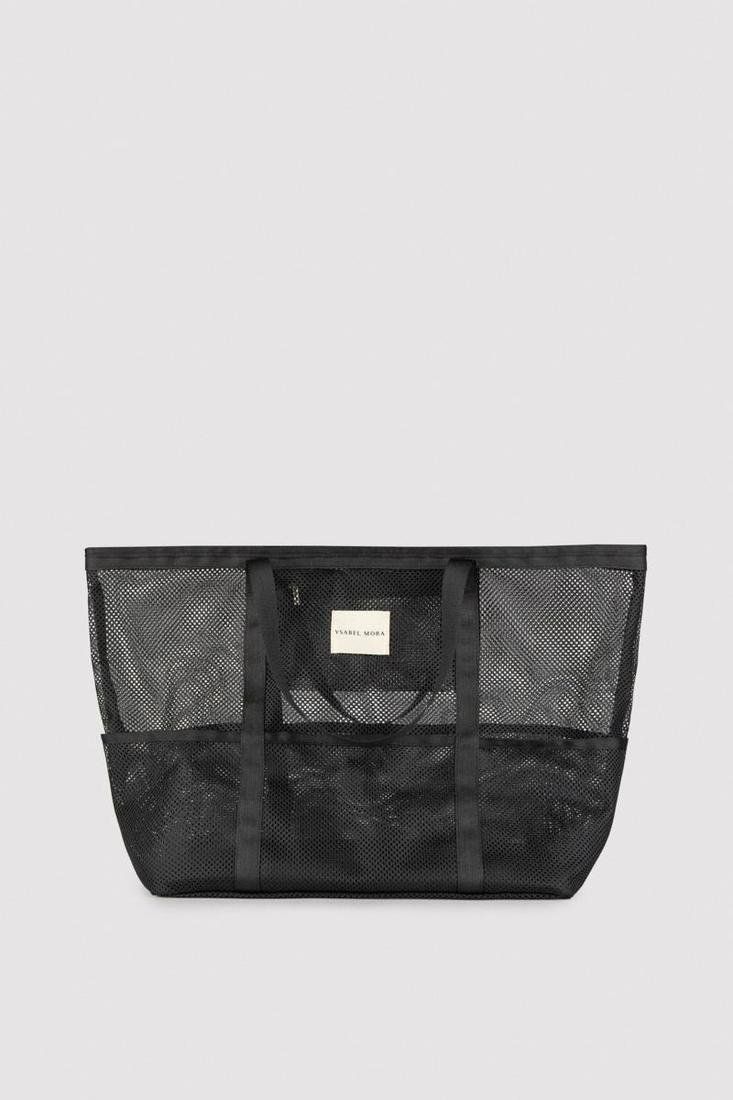 96292 Bolso de playa de tejido calado. Base extraíble. Con bolsillo interior. Medidas: 60x21,5x37cm