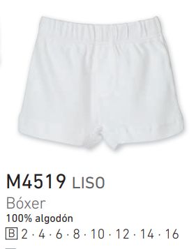 M4519 Calzoncillo liso, tipo boxer para niño en tejido 100% algodón.