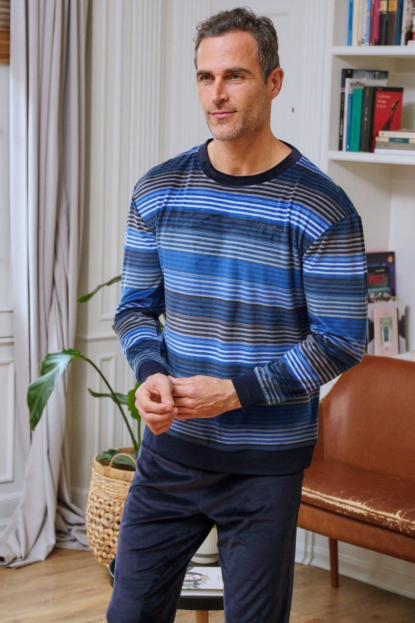 pijama hombre muslher en spandex, listado y cuello redondo