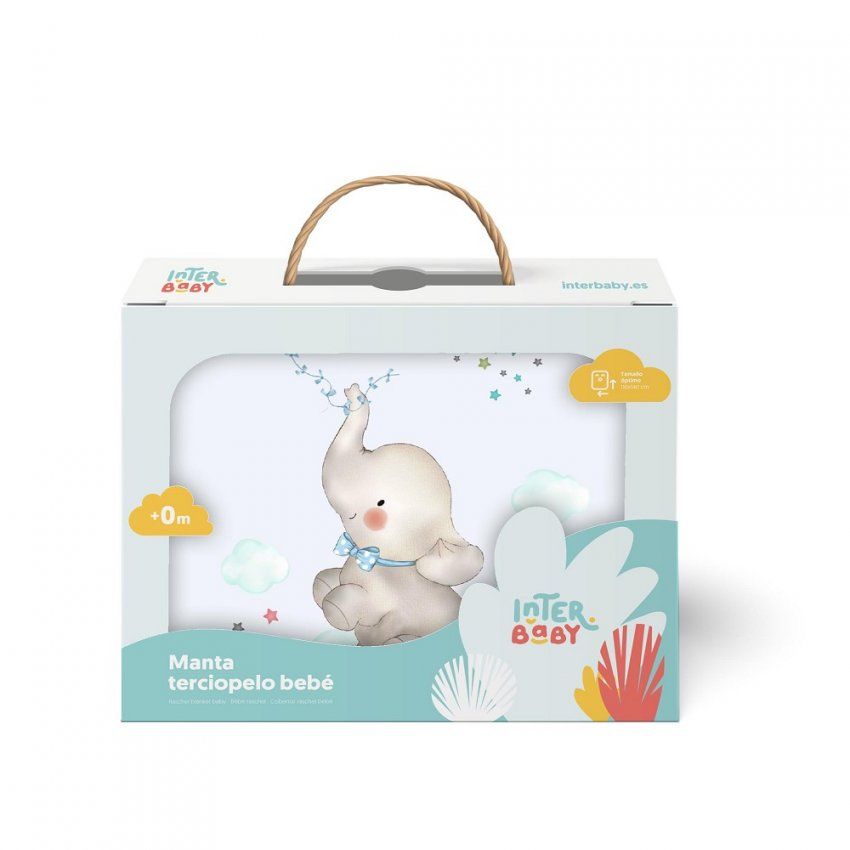 964 MANTA CUNA TERCIOPELO ELEFANTE INTERBABY  110X140