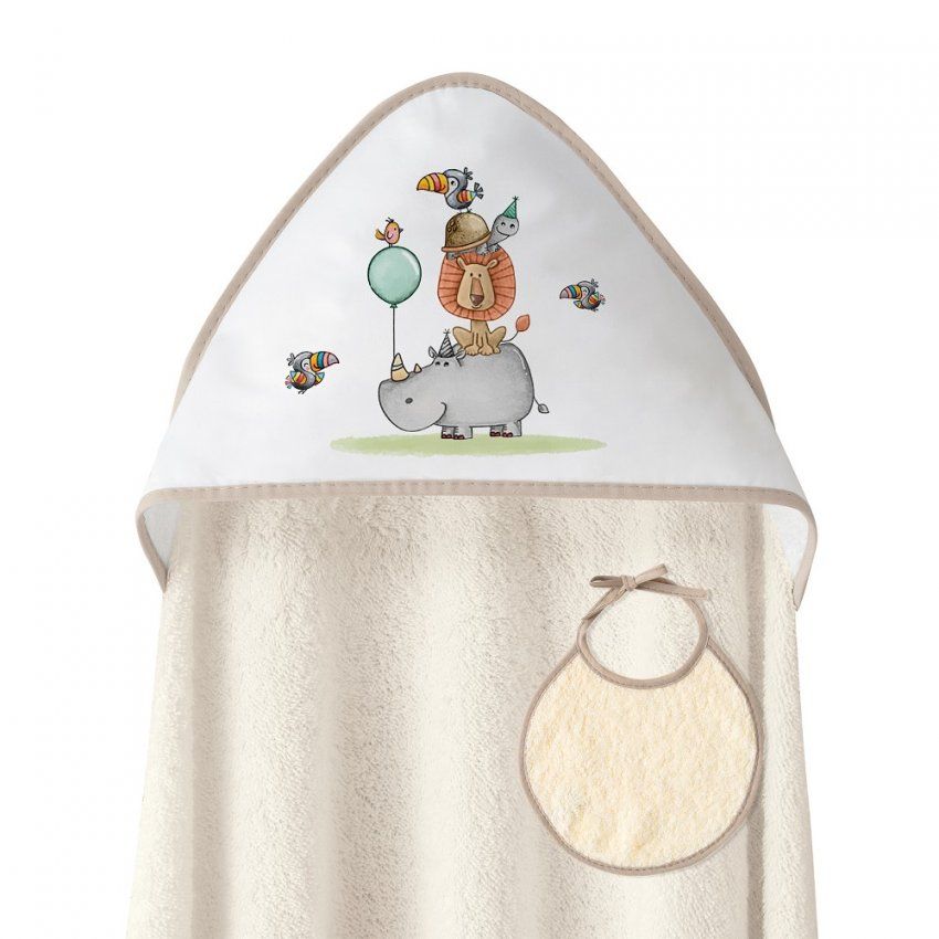 1253 CAPA BAÑO  O TOALLA BEBE ANIMALES 1X1 CON BABERO INTERBABY