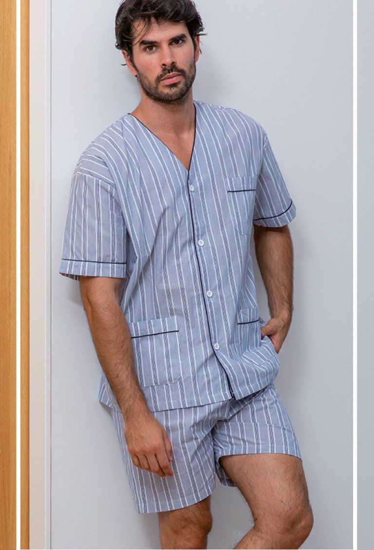 5037  PIJAMA HOMBRE ABIERTO MANGA CORTA TELA VERANO MUSLHER