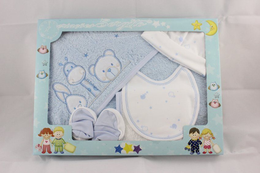 R203 JUEGO BAÑO BEBE FONDO AZUL ESTAMPADO BL