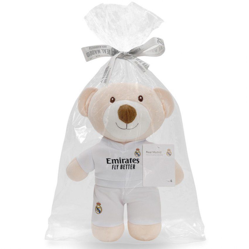 Venta al mayor RMPE001 muñeco peluche en forma de oso del Real Madrid, embalaje del producto en bolsa, medidas 30×18 aproximadamente, el color puede variar levemente al de la foto, artículo oficial con licencia del Real Madrid, marca fabrica Interbaby.