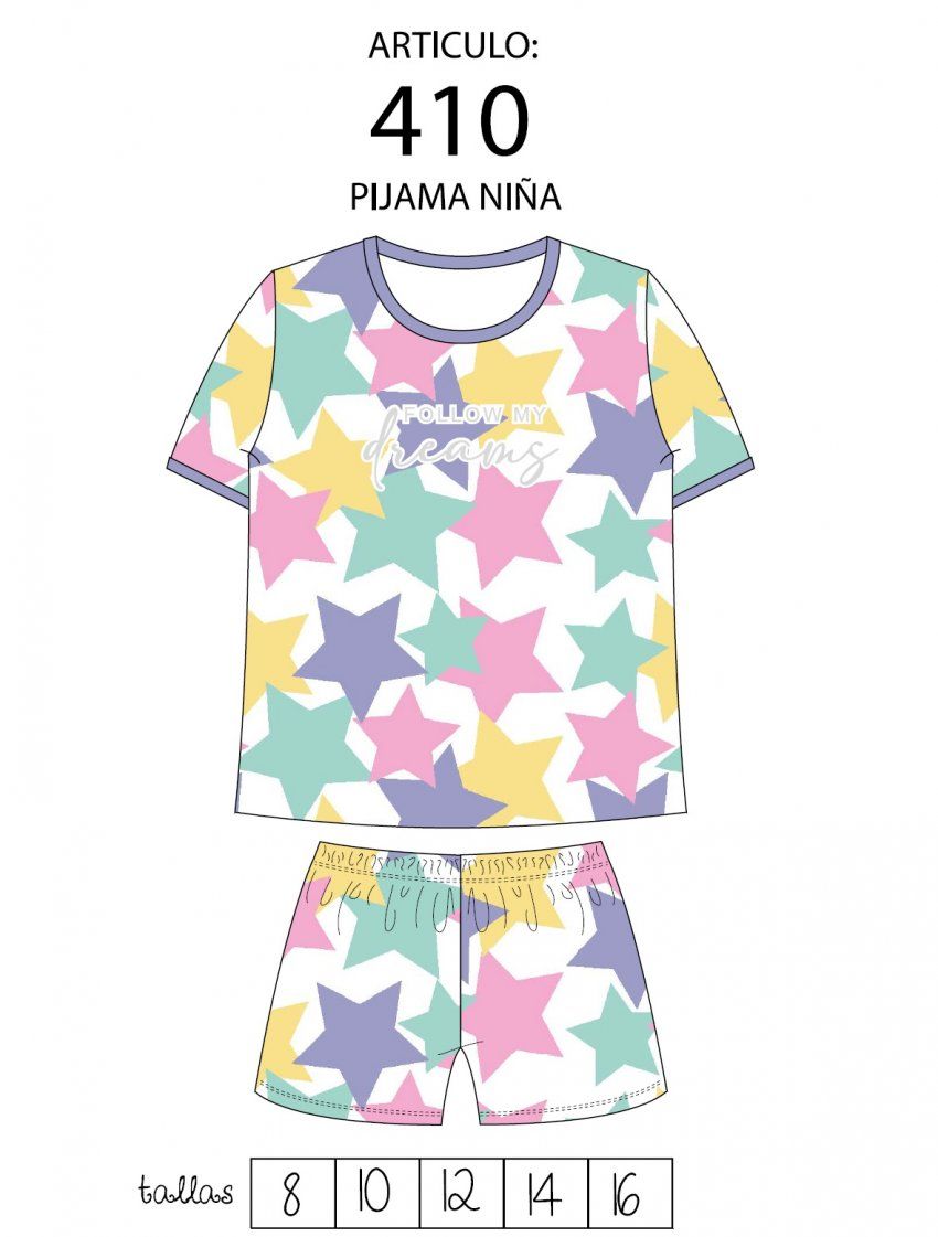 KN 410 PIJAMA NIÑA  VERANO 8 A 16  KINANIT al por mayor