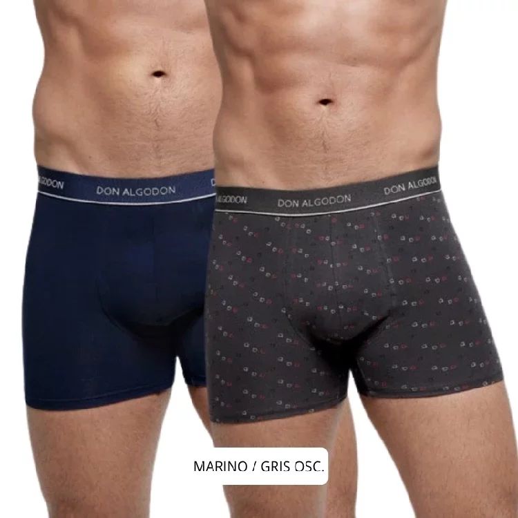 Boxer hombre Don Algodón PB723 pack de 2 en color negro y gris, algodón elástico cómodo y transpirable