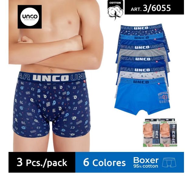 3/6055 BOXER NIÑO ALGODON UNCO PACK 3