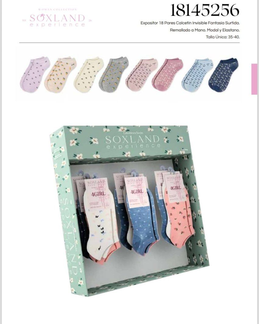 Expositor calcetines invisibles mujer Soxland 18 pares.