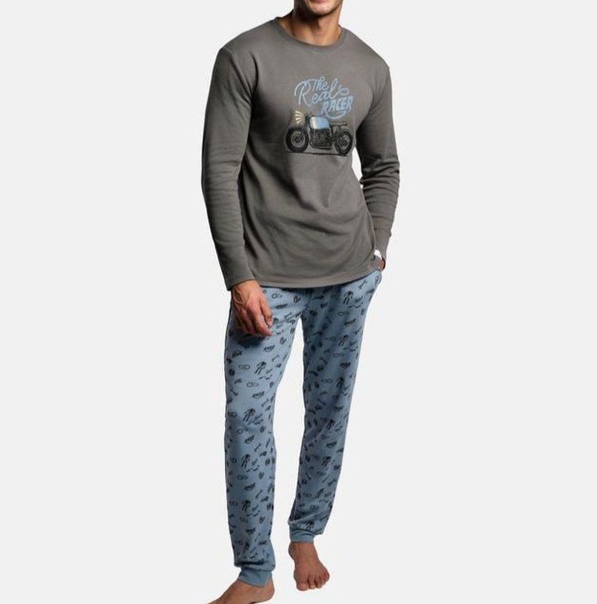 Pijama hombre Ysabel Mora Ref. 26417 con camiseta gris y pantalón estampado