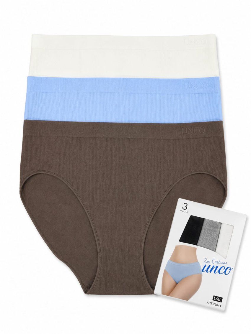 Braga sin costuras UNCO 2/3044 en pack de 3 unidades con cintura alta y tejido elástico para mujer.