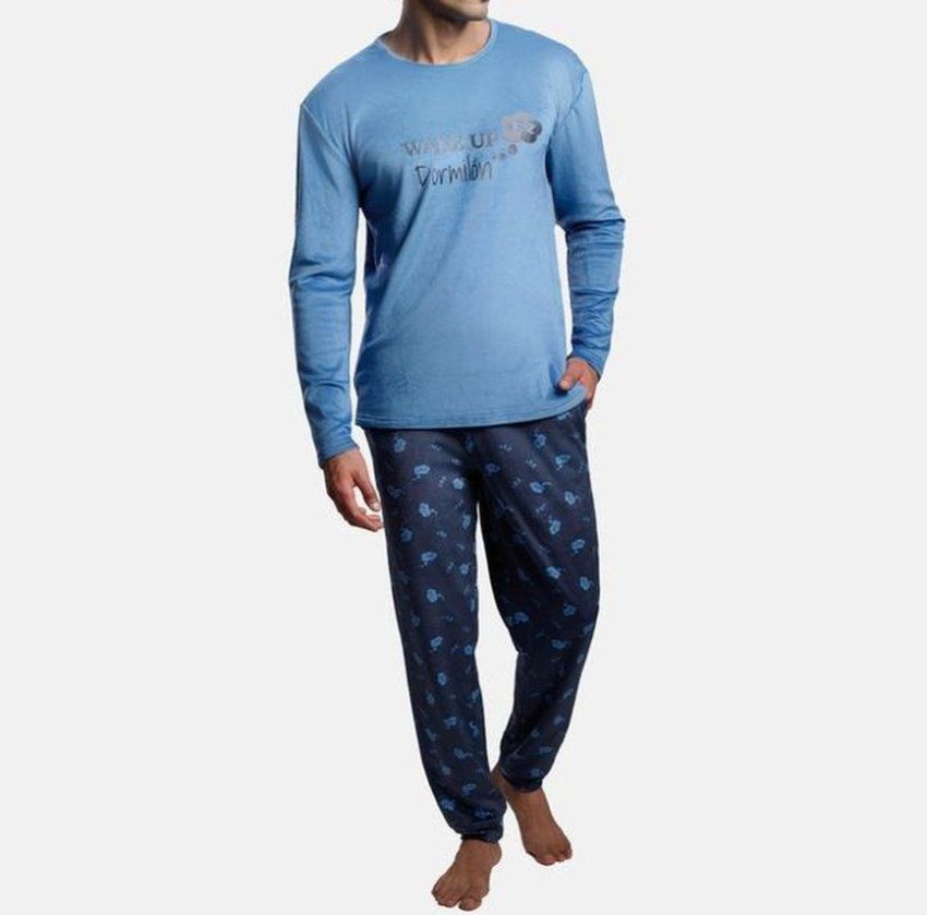 Pijama hombre Ysabel Mora Ref. 26450 con camiseta azul y pantalón estampado