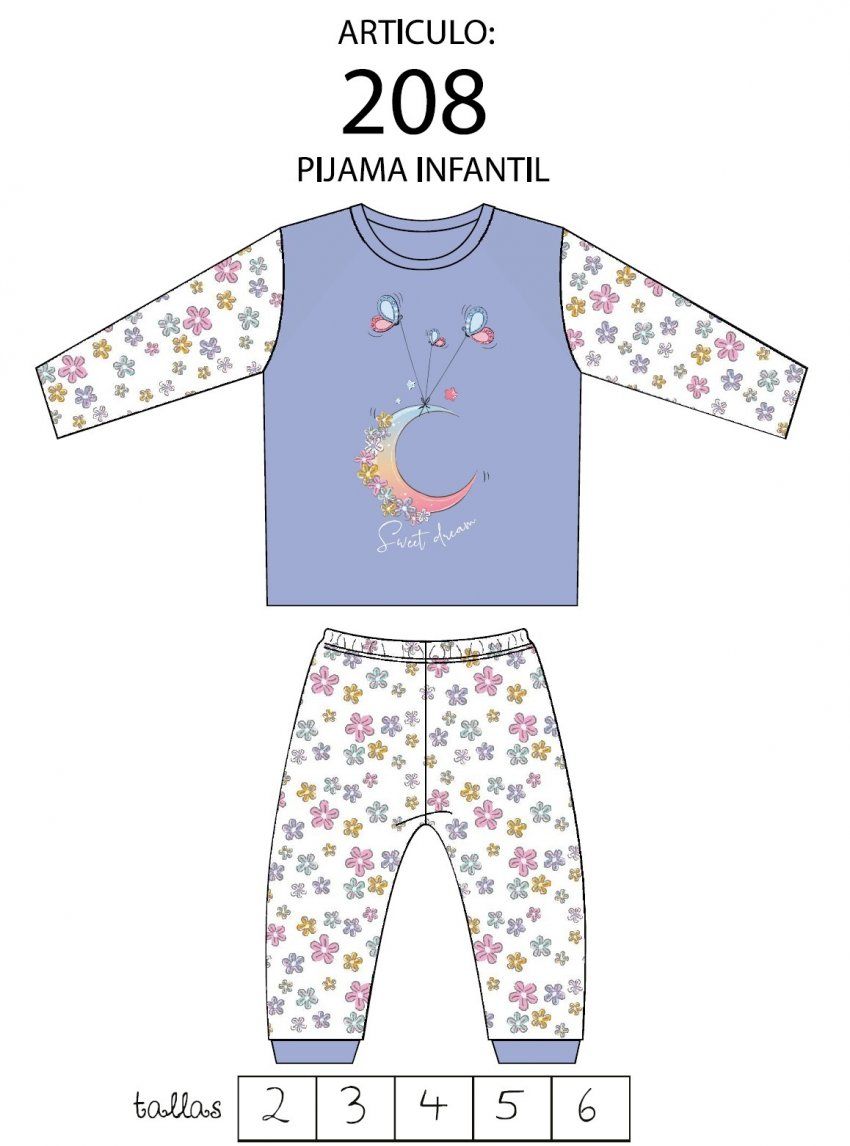 KN 208 PIJAMA NIÑA ALGODON FINITO 2 A 6 KINANIT