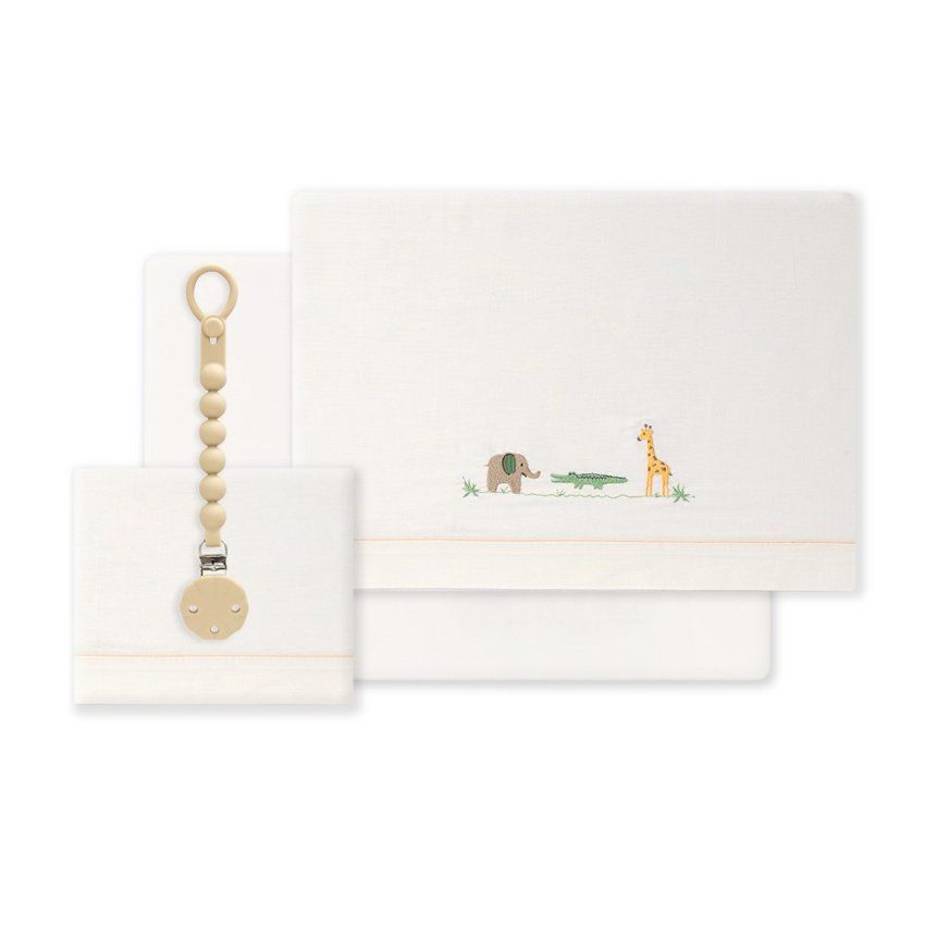 Juego de sábanas para cuna bebé Interbaby 03346 con chupetero y tejido 100 algodón