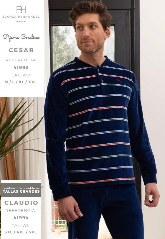 41994 PIJAMA CABALLERO CORALINA CLAUDIO TALLAS GRANDES BLANCA HERNANDEZ