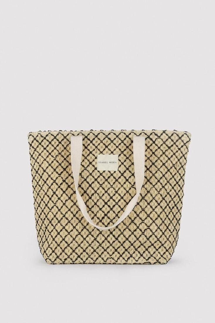 86295 Descripción Bolso de playa con cierre de cremallera. Tejido con textura. Incorpora bolsillo interior. Medidas: 46x12x34cm  Composición 100% Paper ; Forro: 100% Poliéster  Características 46x12x34  Bolsillo interior  Cierre con cremallera