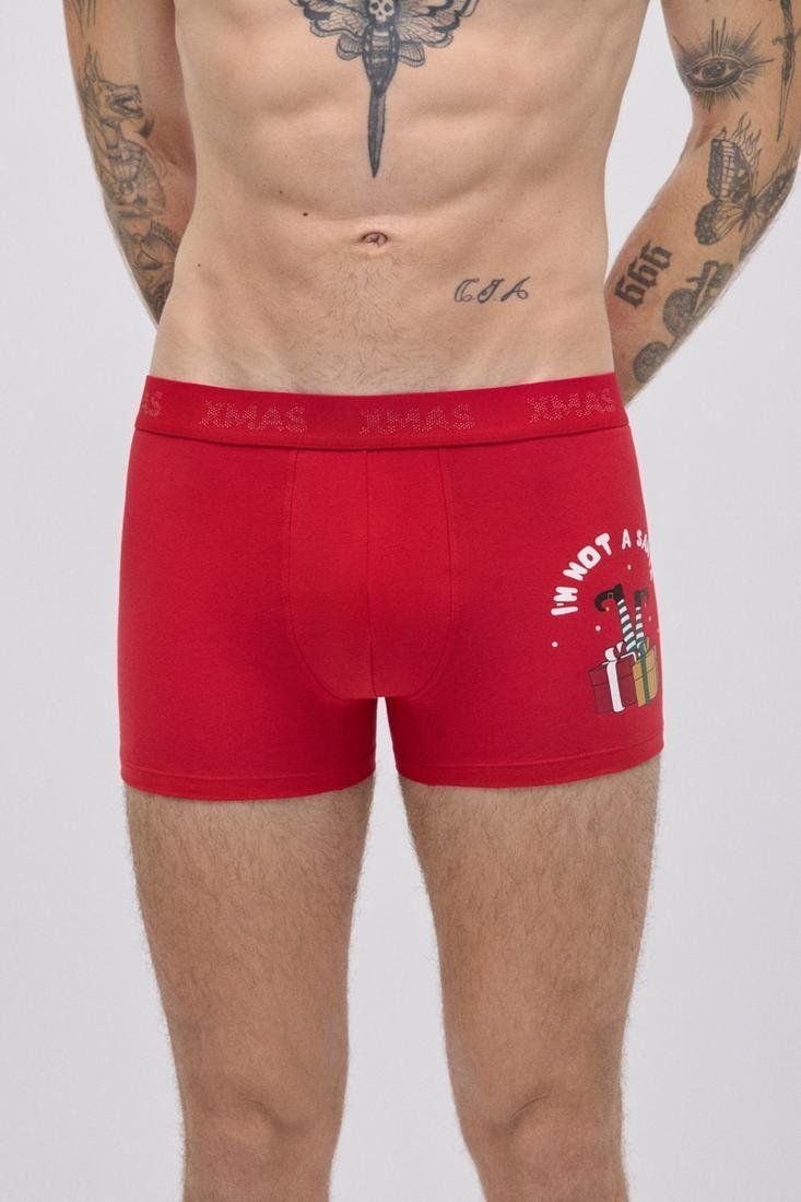 20434 Pack de un calzoncillo bóxer y un par de calcetines con estampado navideño de algodón natural