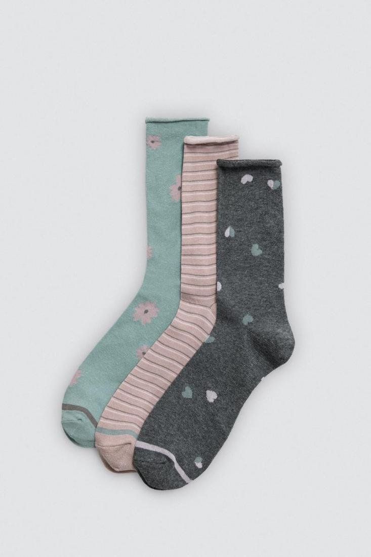 12942 Pack de 3 calcetines estampados sin puño para mujer.