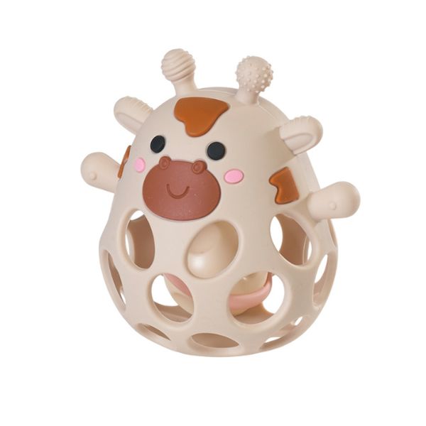 Mordedor sonajero bebé Gamberritos con diseño de vaca fabricado en silicona suave para dentición.