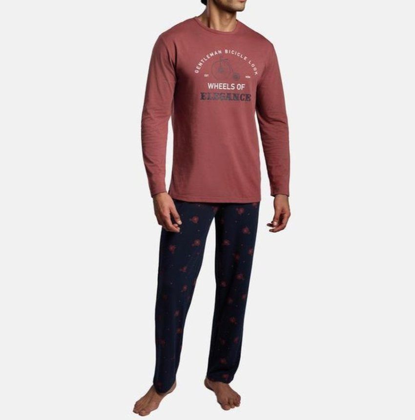 Pijama hombre algodón Ysabel Mora Ref. 26451 camiseta granate y pantalón estampado