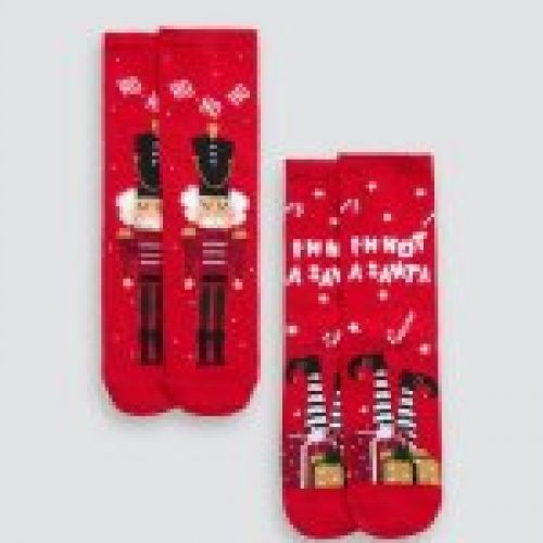 42282 Pack de 2 calcetines con estampado navideño y puño antipresión.
