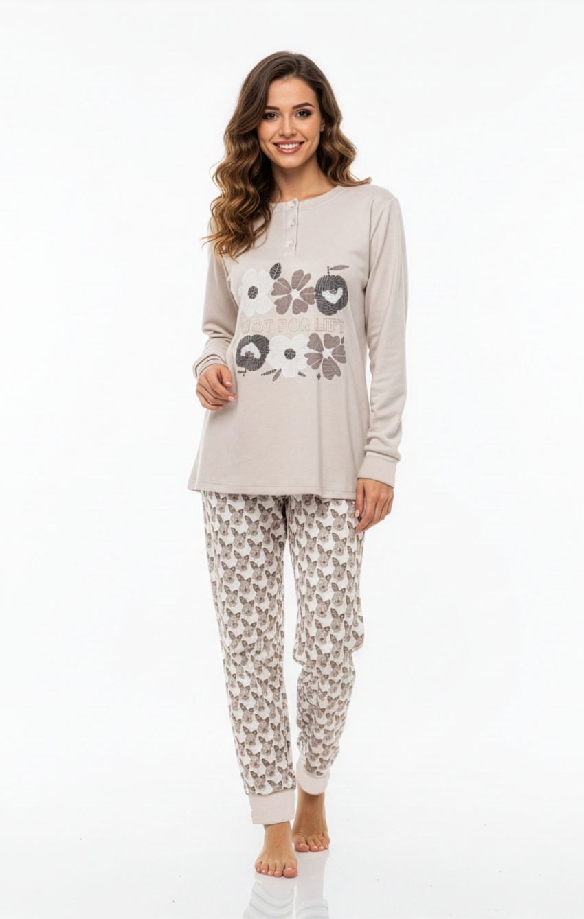 Pijama de mujer Kinanit KN 567 en tejido interlock para venta al por mayor