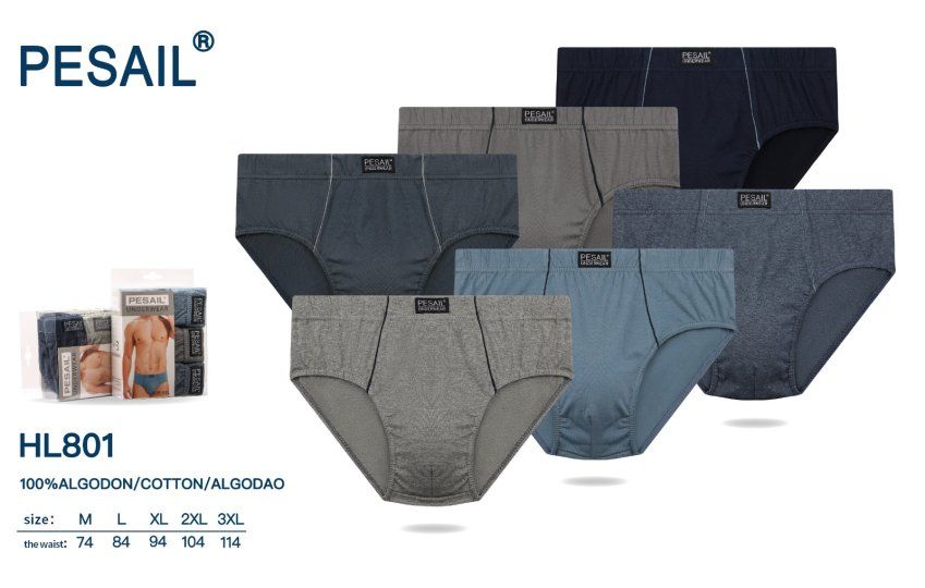HL801 SLIP HOMBRE PACK DE 3 EN ALGODON DE PESAIL AL POR MAYOR