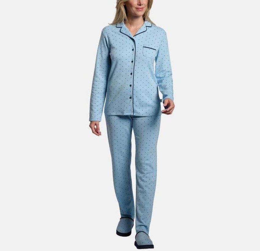 Pijama camisero mujer manga larga azul Ref. 26204