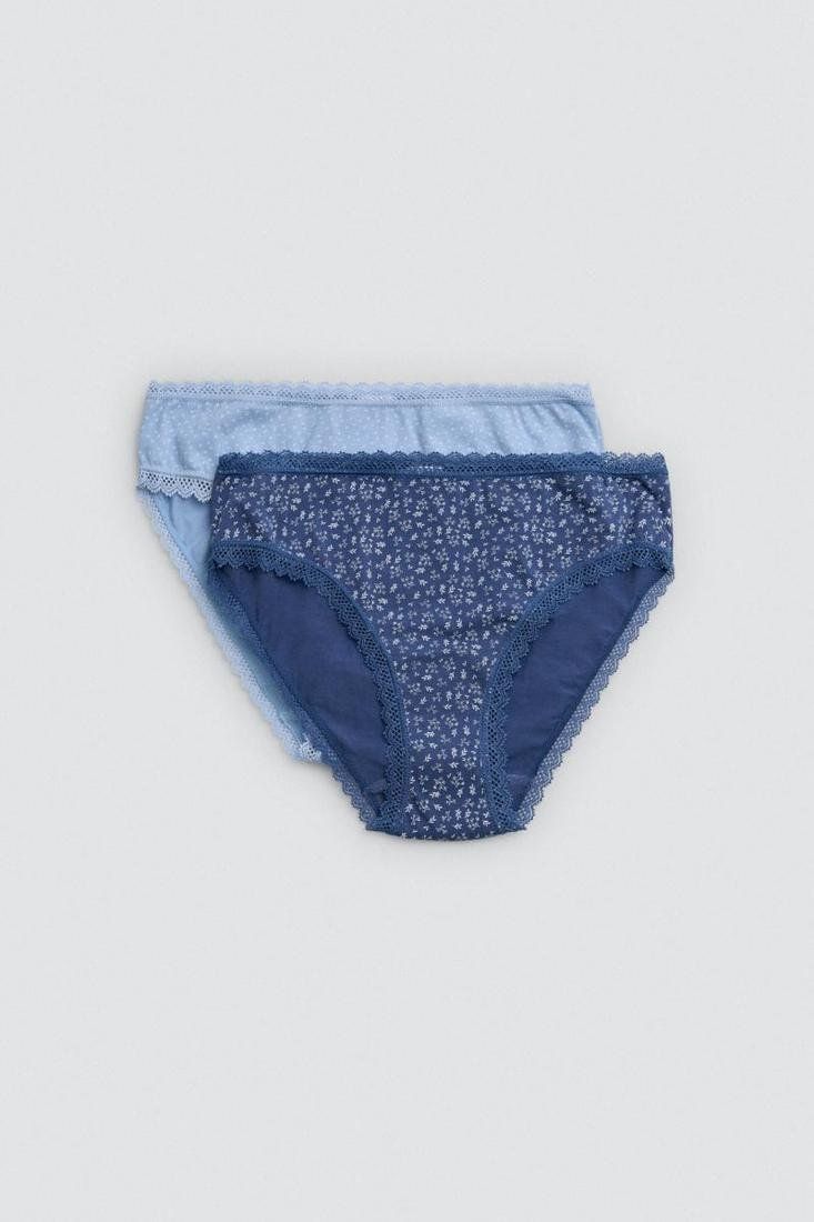 19472 Pack de 2 bragas midi estampadas con detalle de encaje. Hechas con algodón natural.