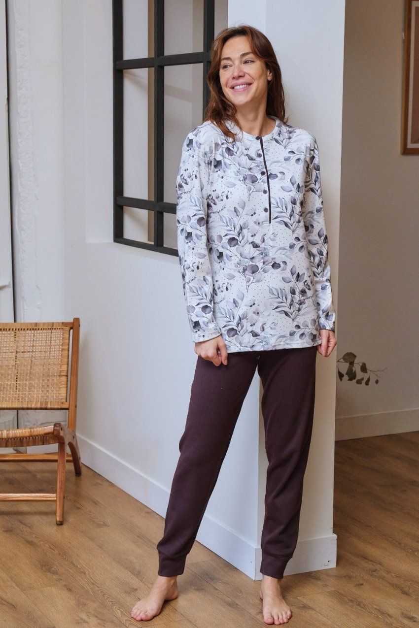 Pijama de mujer Muslher 265619 en tejido interlock para venta al por mayor
