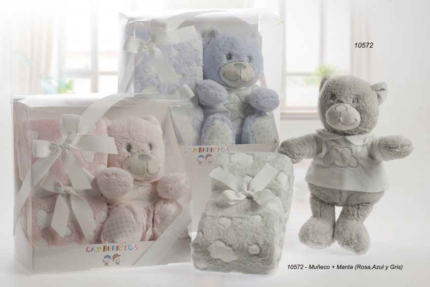 10572 MUÑECO OSO + MANTA 80x110 GAMBERRITOS