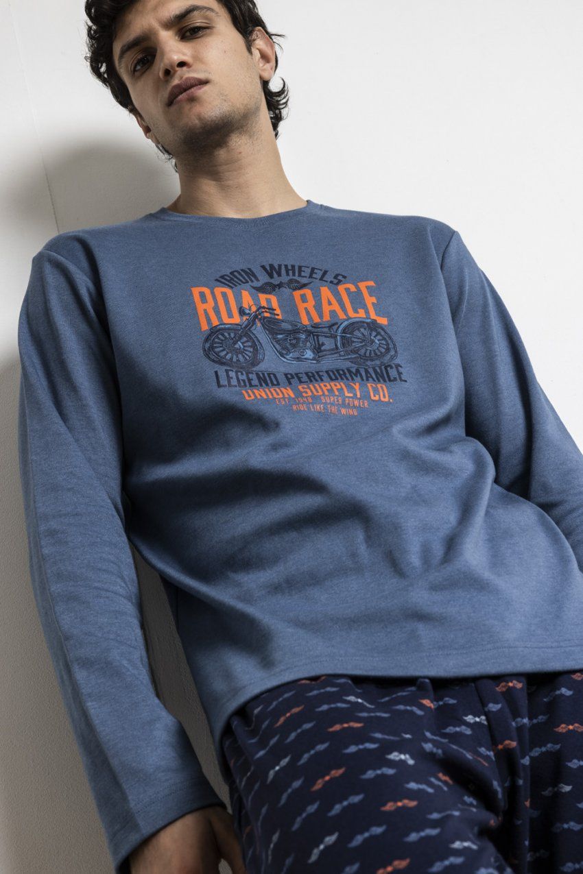 63754 Pijama para hombre de manga larga y pantalon largp de algodon invierno de motos de admas