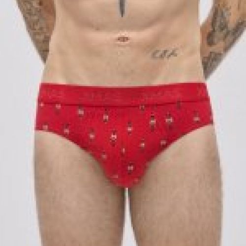 20432 Pack de un calzoncillo slip y un par de calcetines con estampado navideño de algodón natural