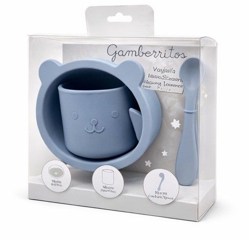 Vajilla de silicona para bebé Gamberritos 11069 compuesta por 3 piezas